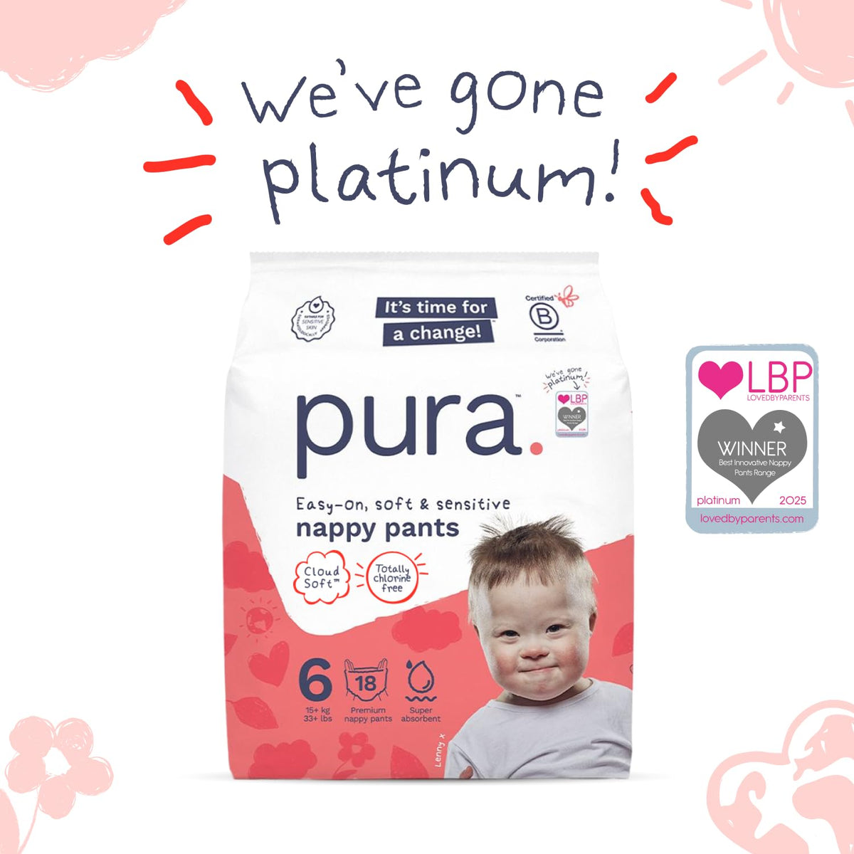 Pura Nappy Pants Size 5 (12–17kg) 20 Count Sensitive Skin