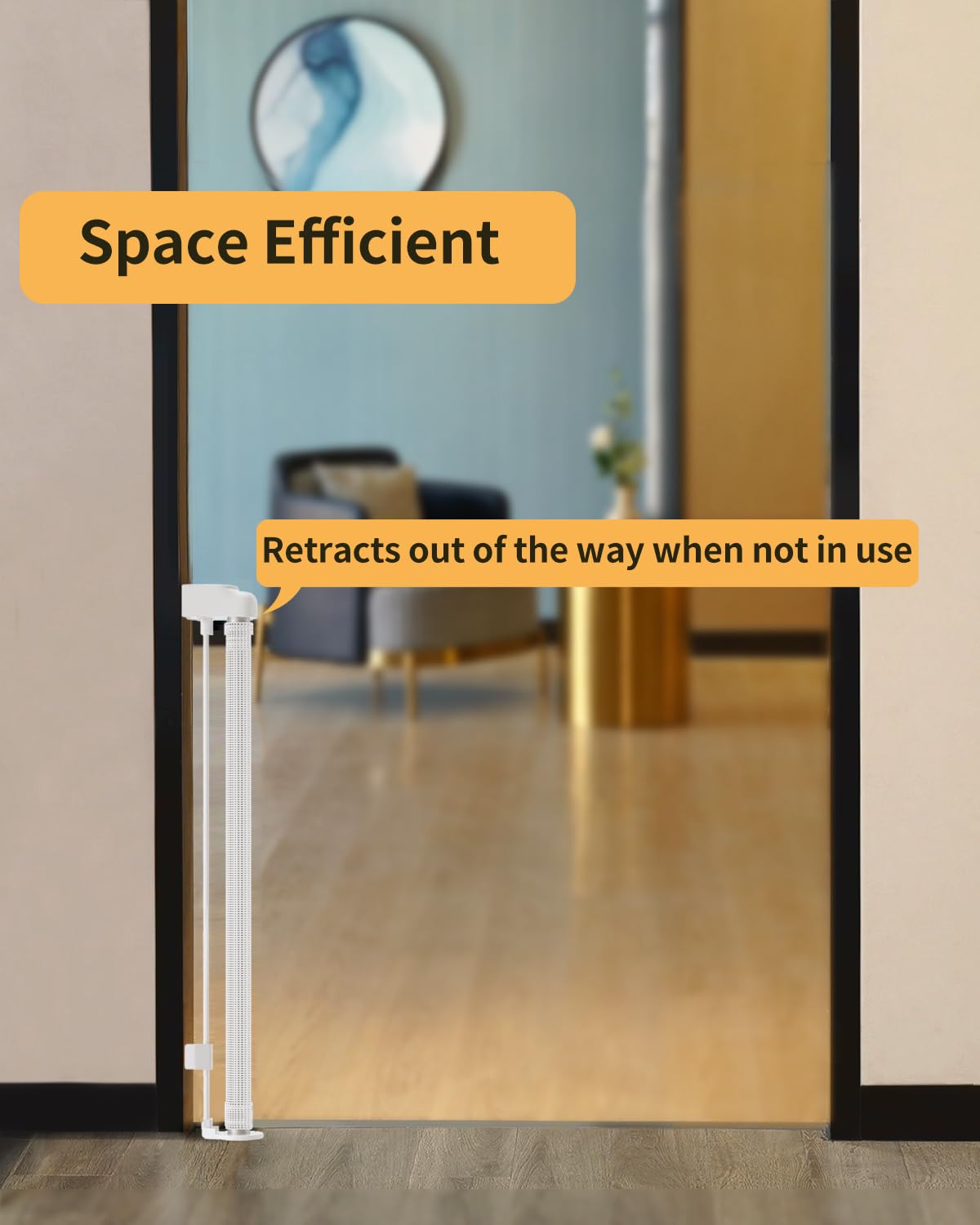 Retractable Mesh Baby & Dog Gate for Stairs, 86cm Tall x 140cm Wide, Black