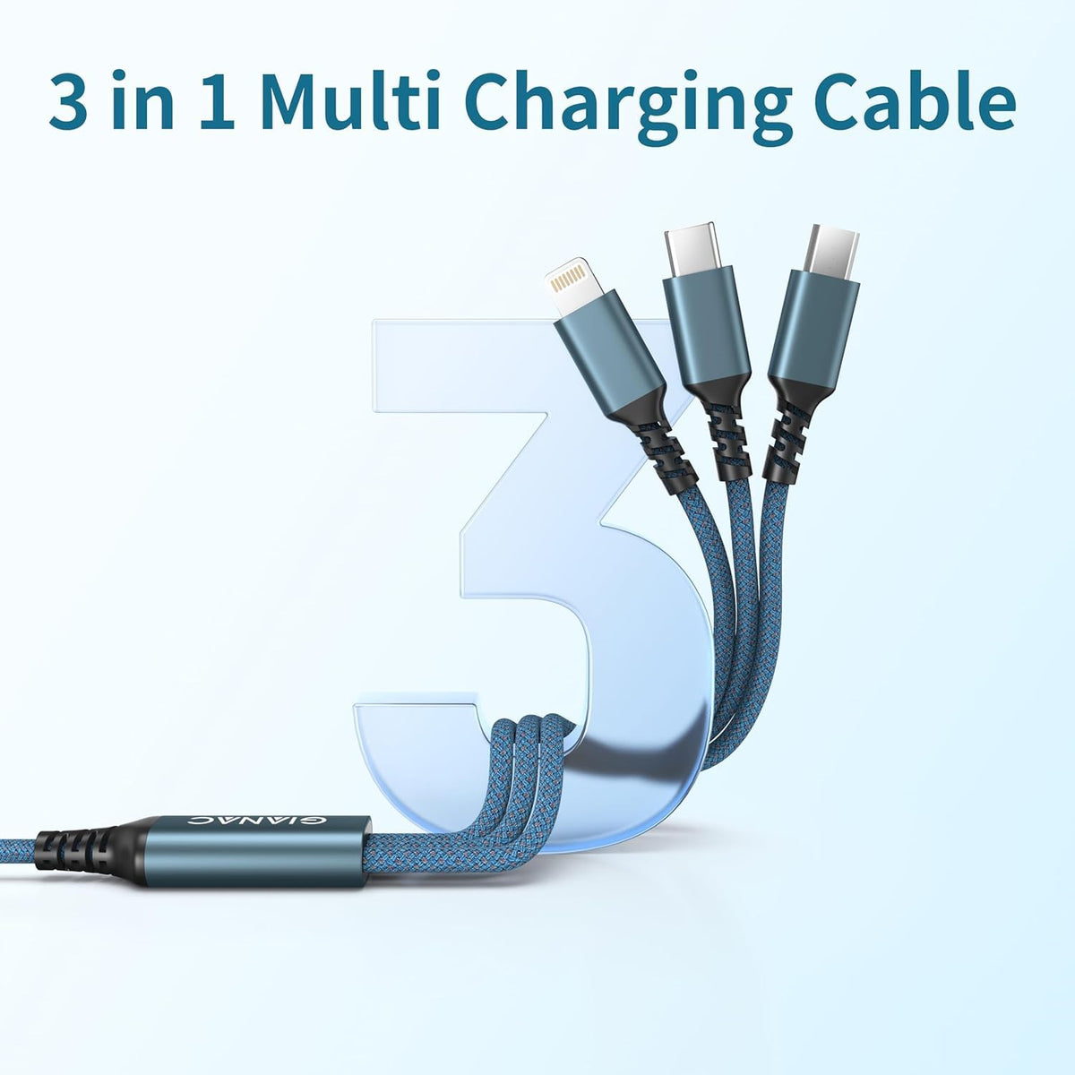 GIANAC Multi Charger Cable [3Pack 1.2M] 3 in 1 Charging Cable Nylon Braided