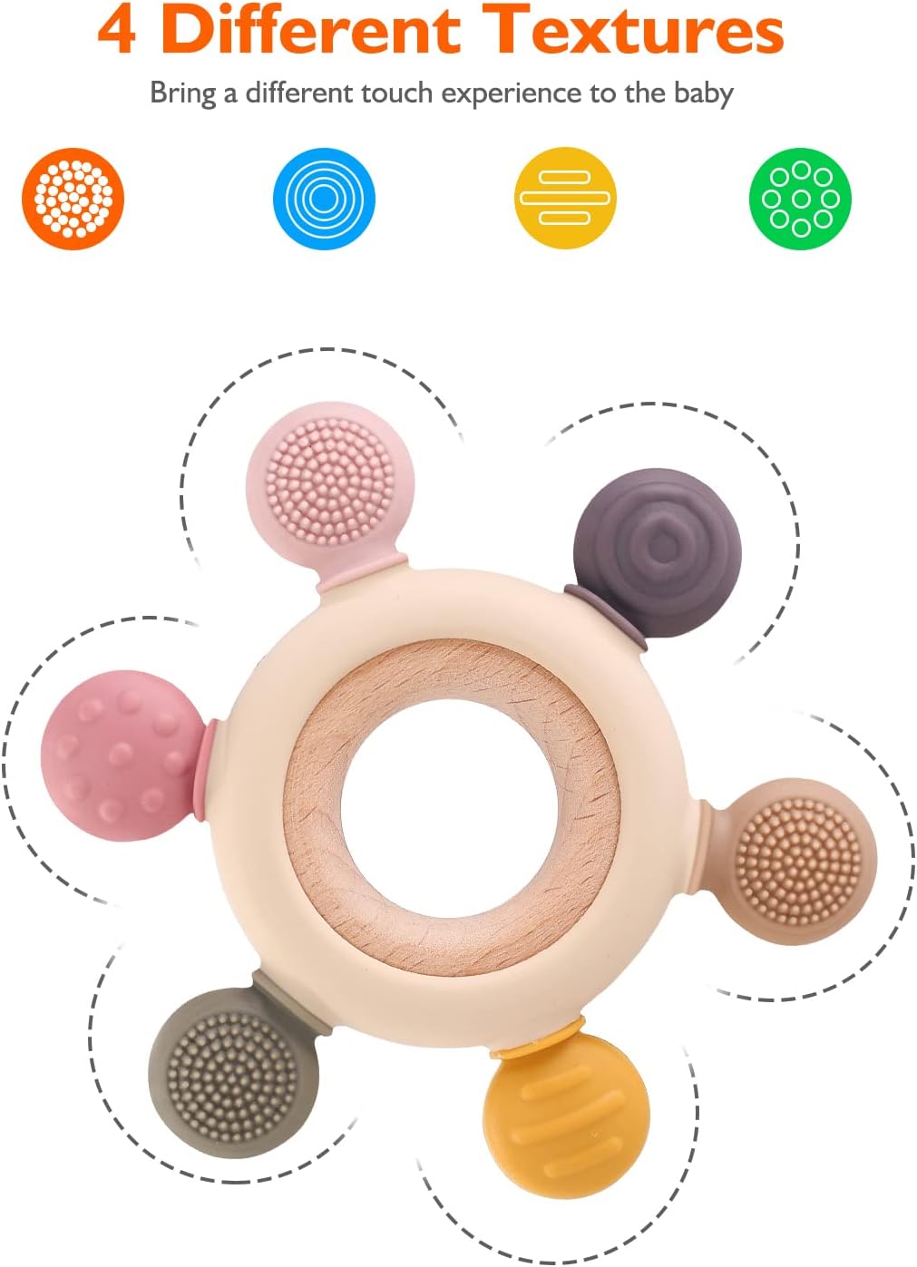 akolik Teething Toys for Baby,Teething Relief Teether Toys for Babies 3-6-12 Months, Silicone Sensory Wooden Teething Toys, BPA-Free,Baby Essentials for 3-6 Months Boy, Girl Toddlers