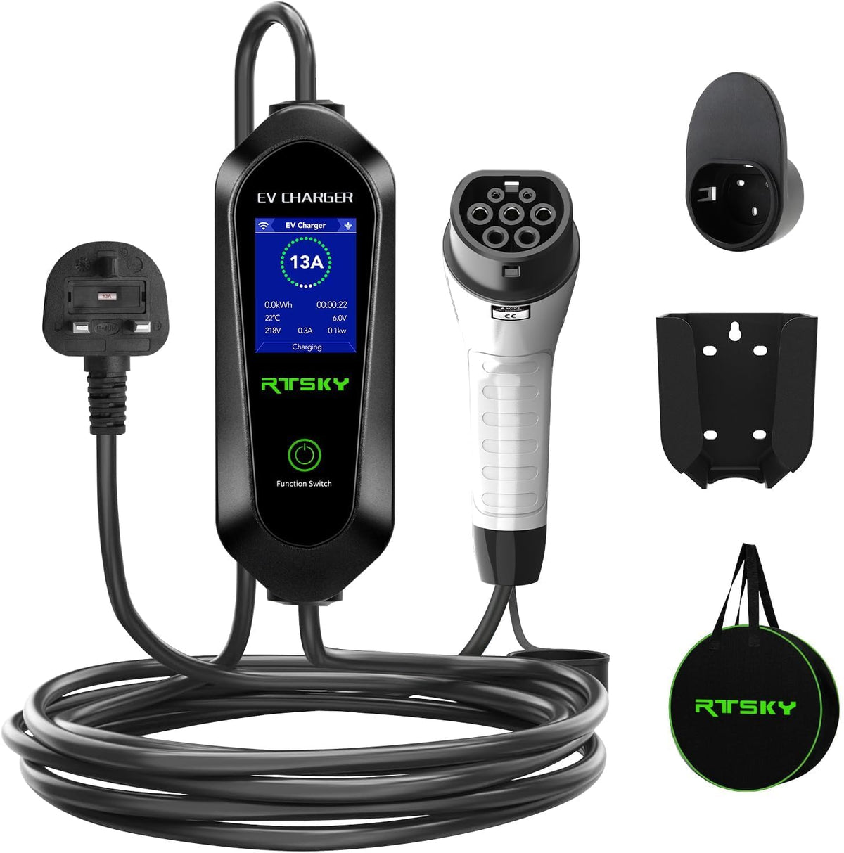 Ev Charger Cable Type 2 to 3 Pin UK Plug 3KW 13A,FX-SK009