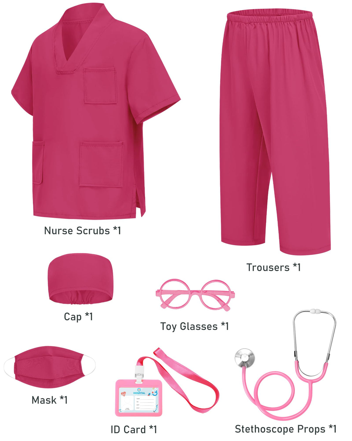 ICECUTE Doctor Scrubs for Kids,7 Pcs Scrubs Costume with Accessories 3-11Y