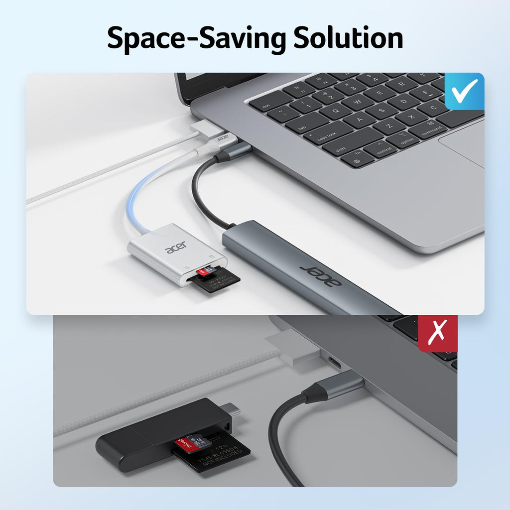 acer USB-C SD Card Reader 170MB/s, Type-C Micro SD Card Adapter Aluminium