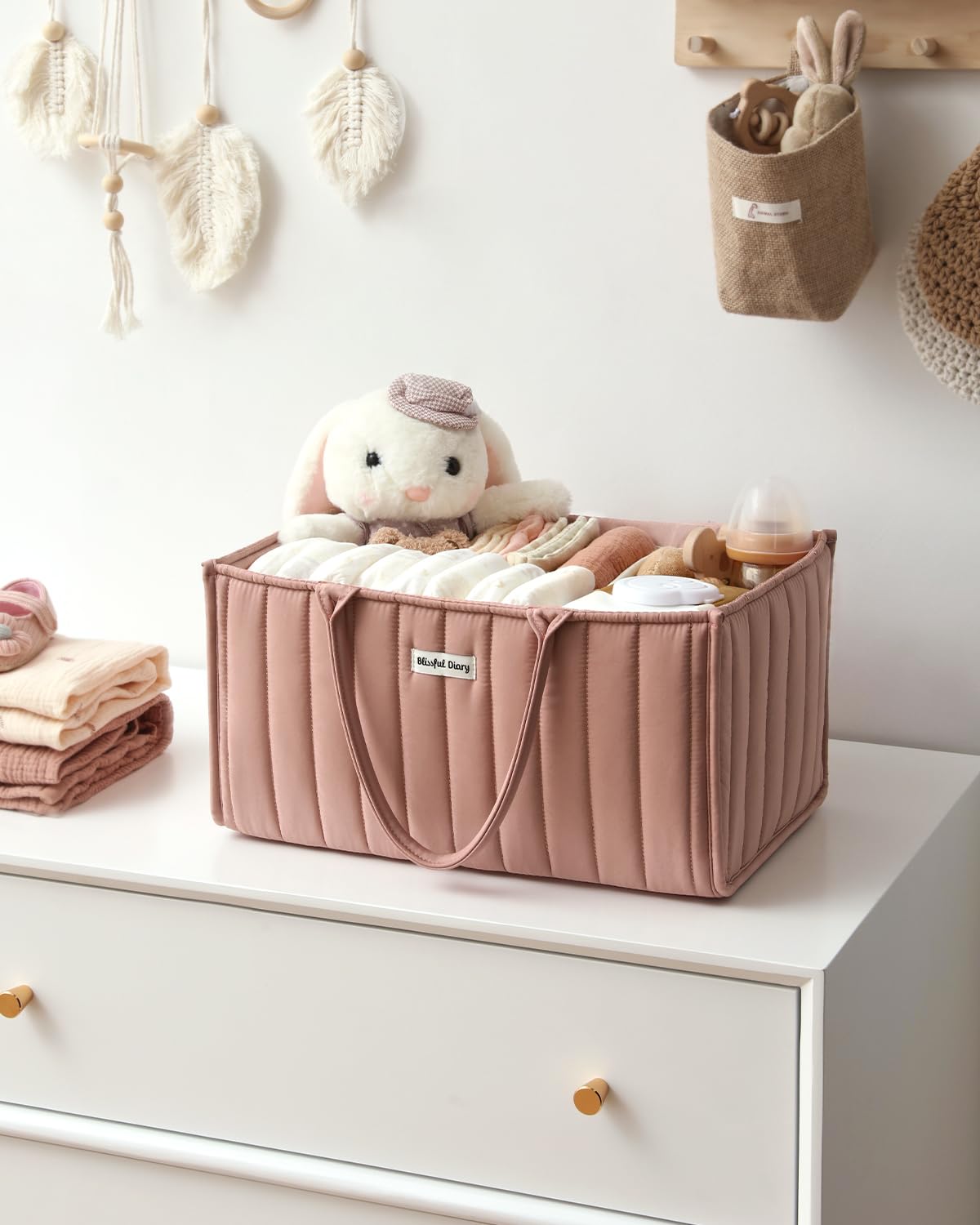 Blissful Diary Nappy Caddy Organiser, Baby Diaper Caddy for Nappy Station, Stylish Storage Basket for Newborn Essentials, Baby Shower Gifts for Girl or Boy, Sage Green
