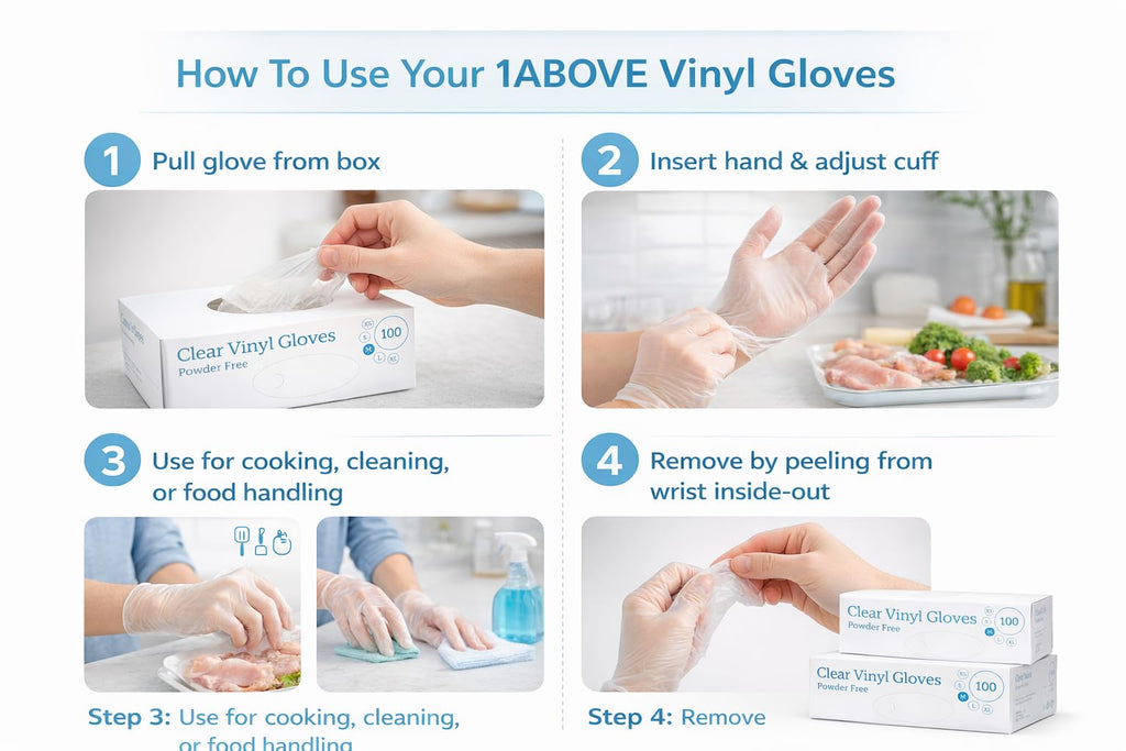 1ABOVE 100 Clear Vinyl Disposable Gloves Small, Powder-Free Latex-Free Ambidextrous Gloves for Food Handling Except Fatty Foods, Cleaning, Hairdressing, Beauty & Everyday Tasks