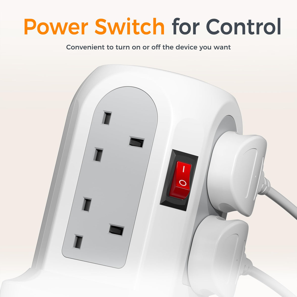 TESSAN 8 Way Black Tower Extension Lead 2M with 4 USB Slots (2 USB C)