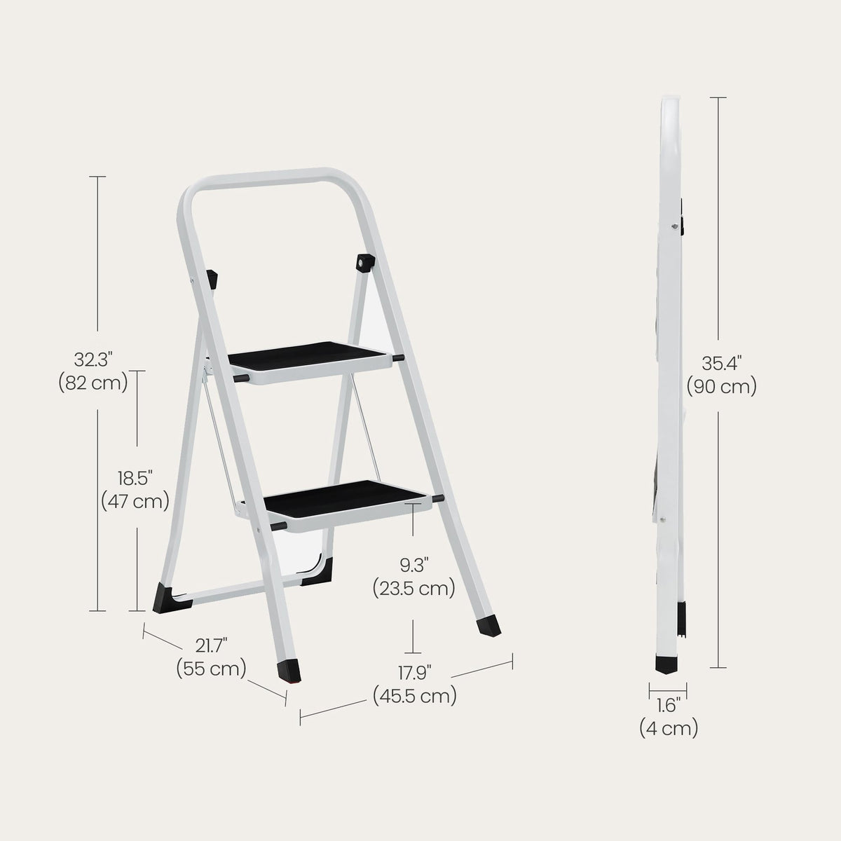 SONGMICS 3-Step Ladder, Folding Step Ladder, Safety, Holds up to 150KG