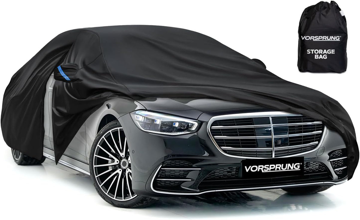 VORSPRUNG® Universal Car Cover(4 Sizes)| Driver Side Zip | Waterproof All Weather| Snow/Sun/Wind Proof |UV Protection Outdoor | Full Fitted |Length 487-530cm | Large Saloons, Executive & Estate Cars