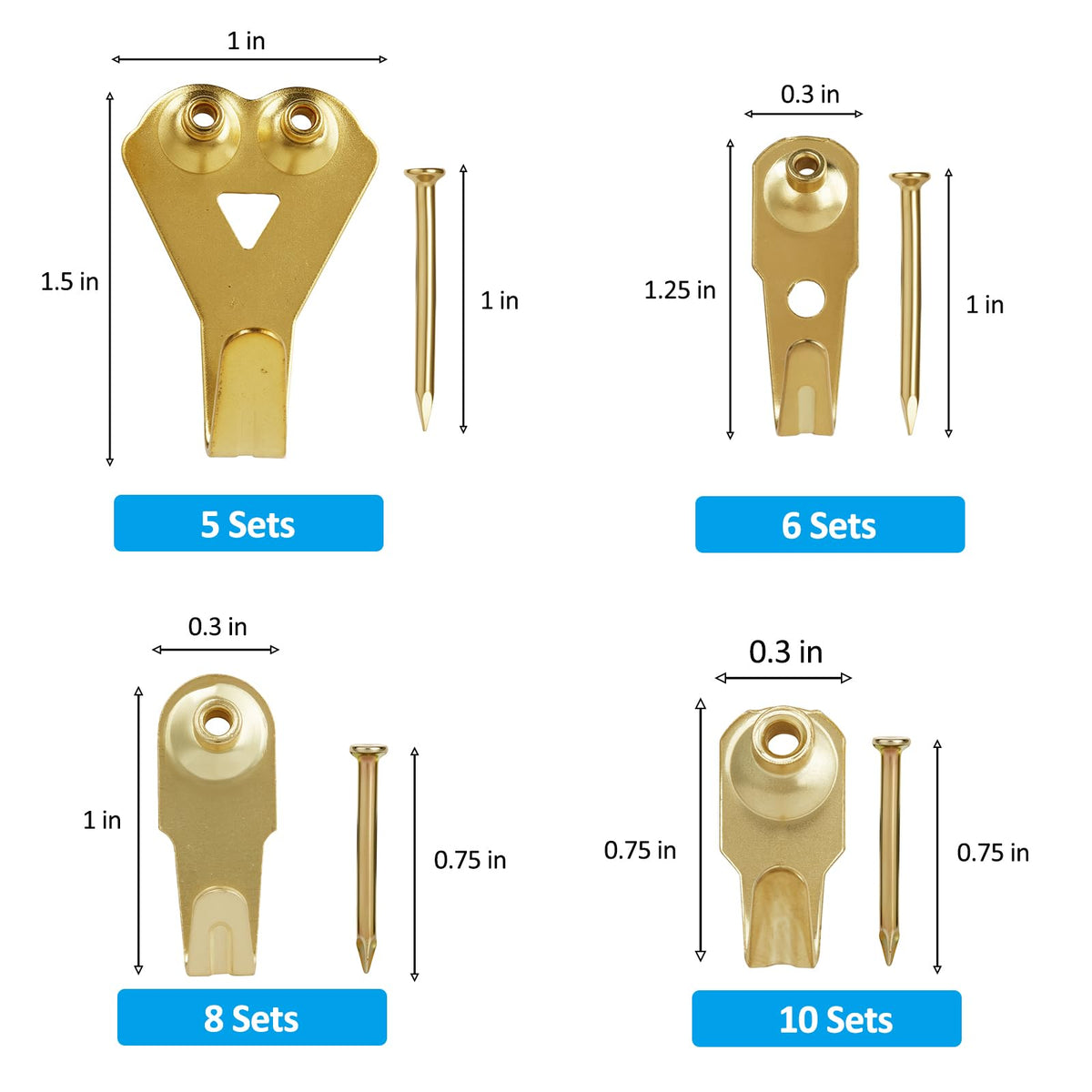 YHYZ Picture Hooks Heavy Duty, Picture Hanging Kit: Hangers (50 30 20 10 lbs) + Small Nails, Hanging Clock Photo Mirror Painting, for Plasterboard Wood Dry Walls Hardwall