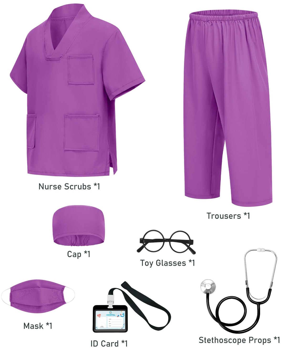 ICECUTE Doctor Scrubs for Kids,7 Pcs Scrubs Costume with Accessories 3-11Y