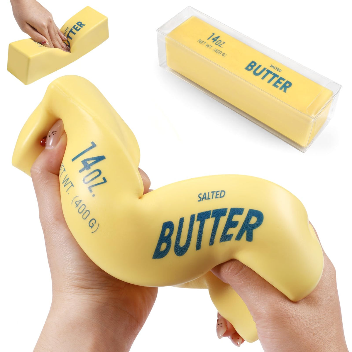 Big Butter Squishy,Giant Squishies Butter 14 OZ,Jumbo Slow Rising Squeeze Toys,Large Soft PU Foam Fidget Toys for Anxiety & Sensory Stress Relief 8.7*1.8*1.8 Inch (Big-Yllow Butter 1Pack)