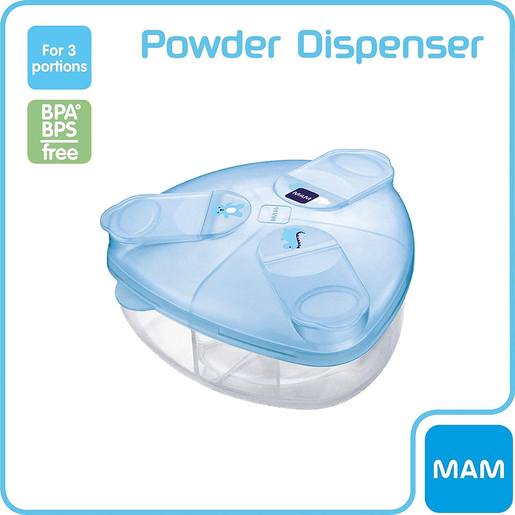 MAM Formula Dispenser | Stores 40g Per Serving and Holds 3 Servings | Spill-Free Snap Cover for Easy Opening | Baby Accessories | White (Various Designs)