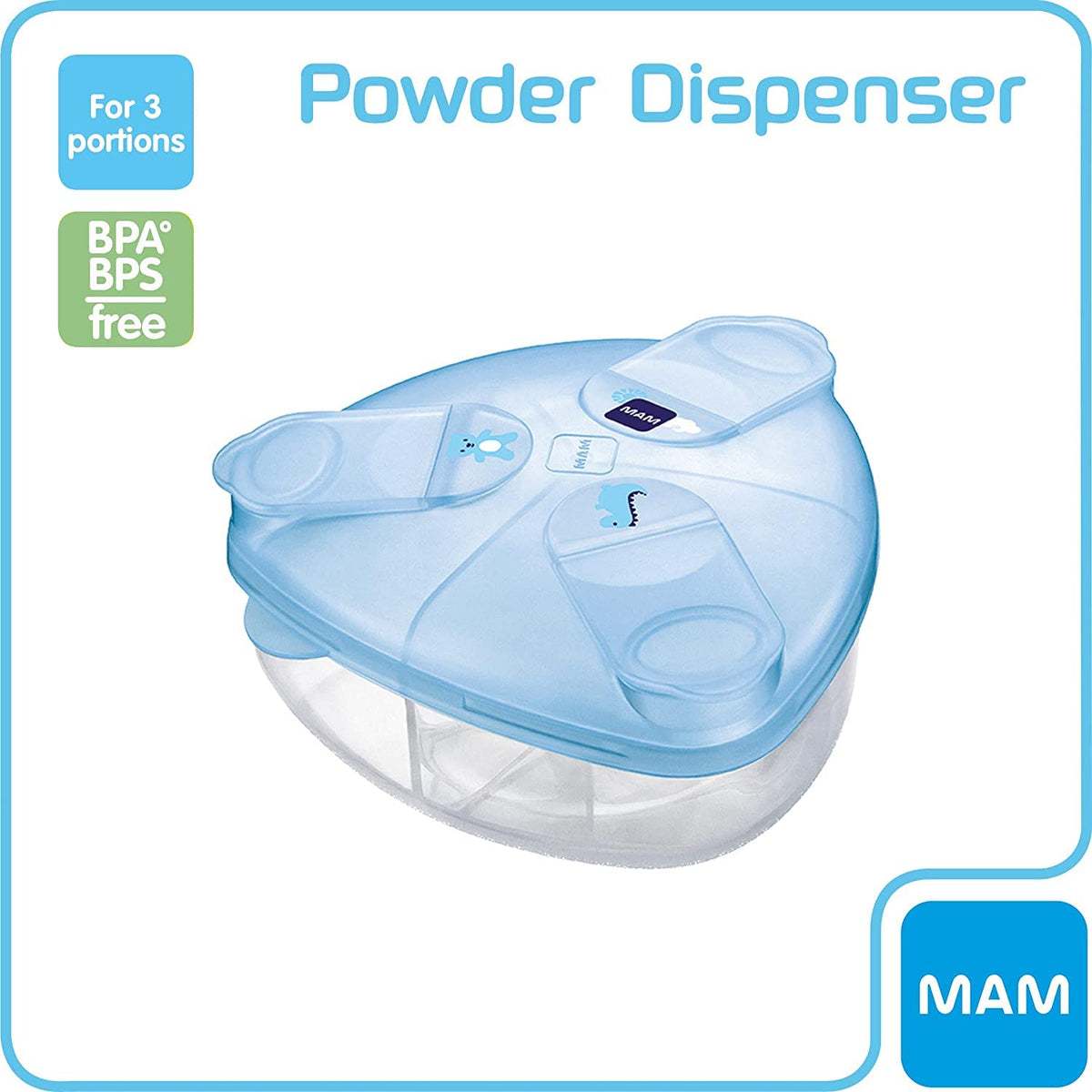 MAM Formula Dispenser | Stores 40g Per Serving and Holds 3 Servings | Spill-Free Snap Cover for Easy Opening | Baby Accessories | White (Various Designs)