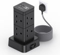 3M Tower Extension Lead with 2 USB C Slots, 8 Way Outlets Power Strip, 10Ft