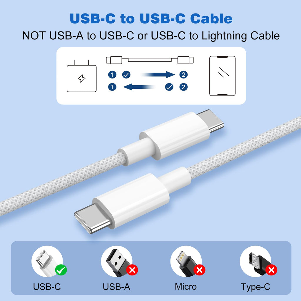 USB C to USB C Charger Cable 2M 3Pack, 60W Fast Charger Cable 2 Metre, Nylon Braided C to C Charging Cord Compatible with iPhone 18 17 16 Pro Max, Samsung Galaxy S26 S25, MacBook Air