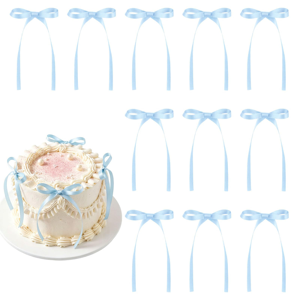 30 Pack Bow Cake Toppers Black Ribbon Bows for Cake Halloween Party Decor