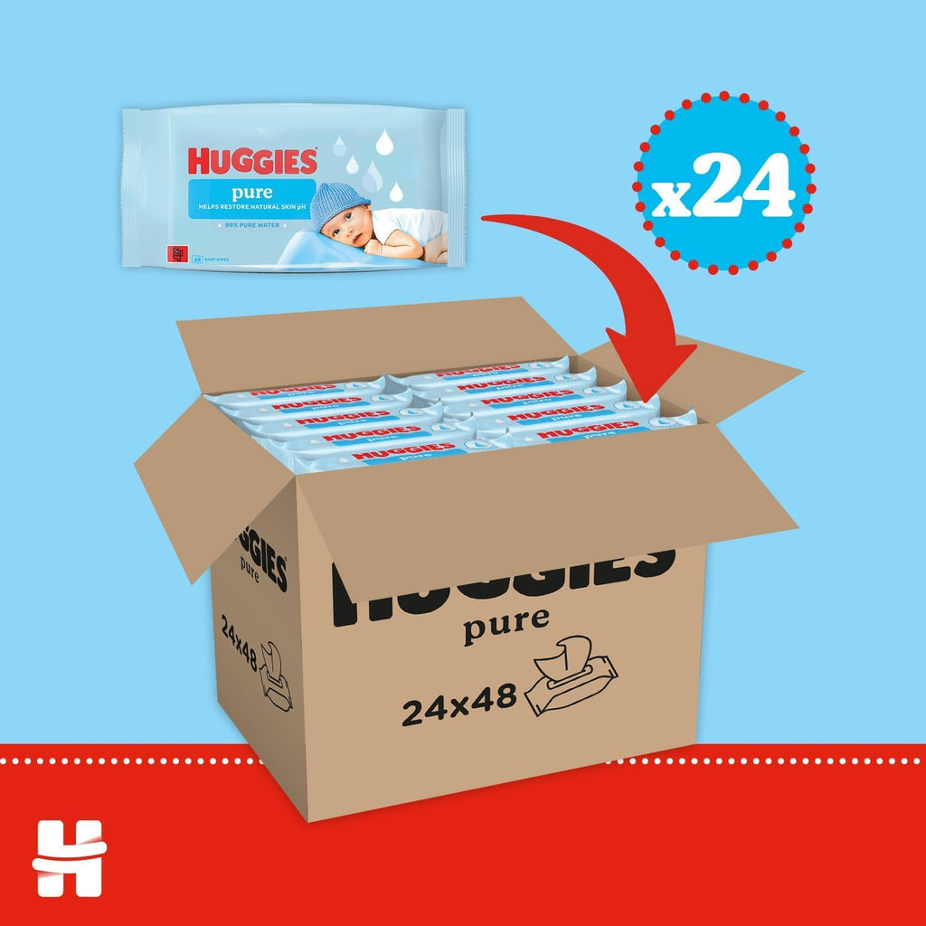 Huggies Pure Plastic Free Baby Wipes - Pack of 18 (864 Wipes) - 99% Water Wet Wipes, Fragrance Free, Hypoallergenic, Better Cleaning, Soft and Gentle on Babies' Delicate Skin