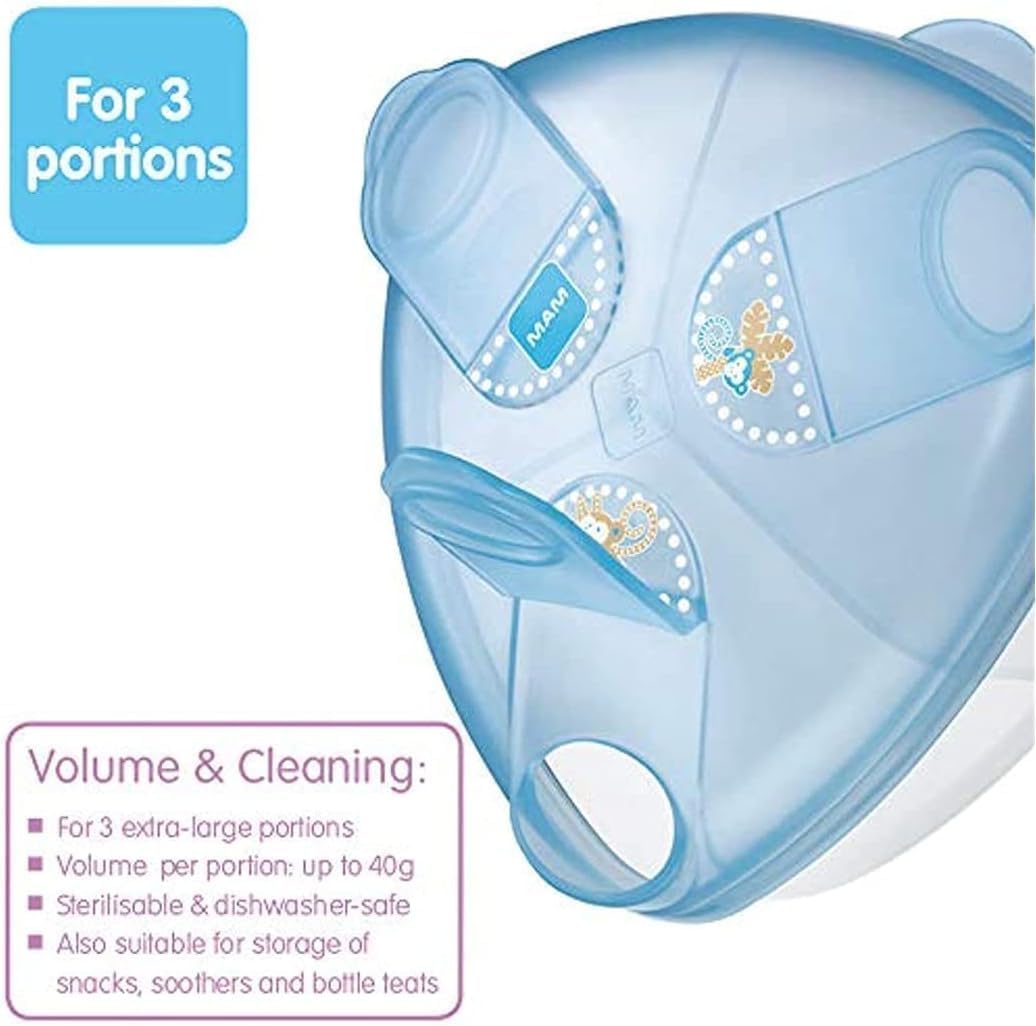 MAM Formula Dispenser | Stores 40g Per Serving and Holds 3 Servings | Spill-Free Snap Cover for Easy Opening | Baby Accessories | White (Various Designs)