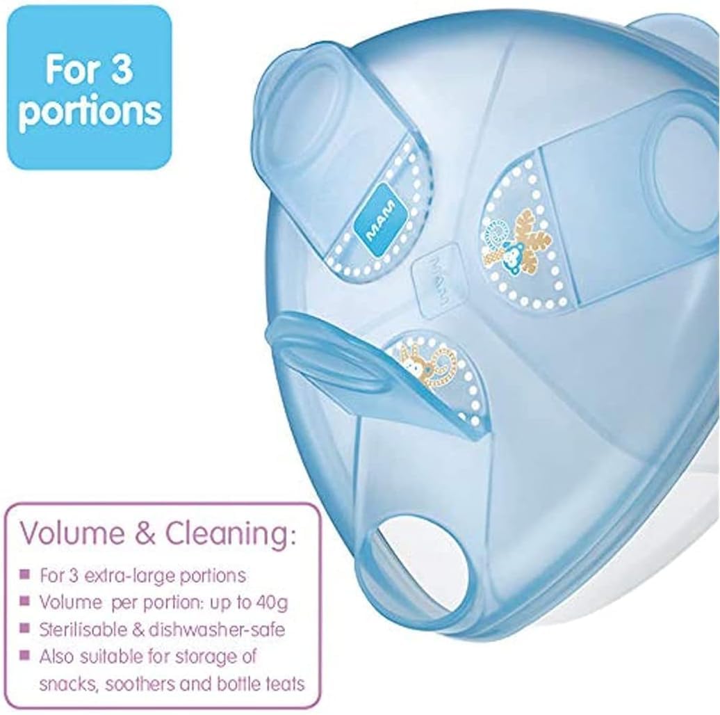 MAM Formula Dispenser | Stores 40g Per Serving and Holds 3 Servings | Spill-Free Snap Cover for Easy Opening | Baby Accessories | White (Various Designs)