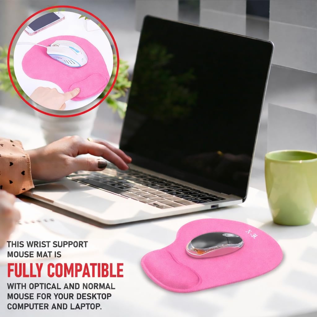 New Horrizon - Mouse Mat BLACK ANTI-SLIP COMFORT MOUSE PAD MAT WITH GEL FOAM REST WRIST SUPPORT FOR PC LAPTOP - Compatible with Laser and Optical Mice