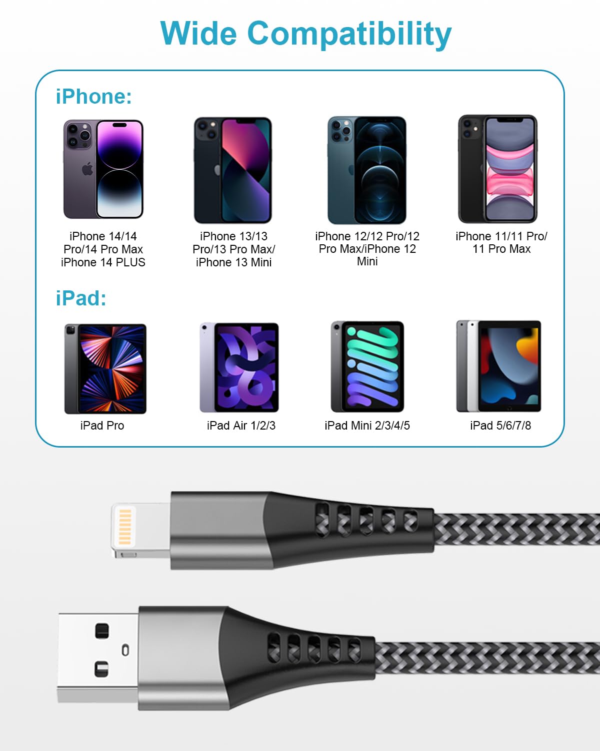 iPhone Charger Cable 1M 2Pack[Apple MFi Certified], USB to Lightning Cable 1M Nylon iPhone Cables for Apple iPhone 14 13 12 Pro Max XR XS 8 7 6 5 SE iPad