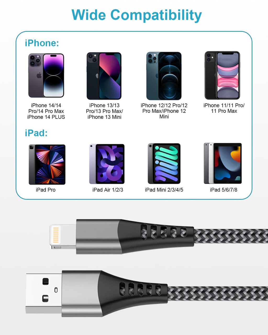 iPhone Charger Cable 1M 2Pack[Apple MFi Certified], USB to Lightning Cable 1M Nylon iPhone Cables for Apple iPhone 14 13 12 Pro Max XR XS 8 7 6 5 SE iPad
