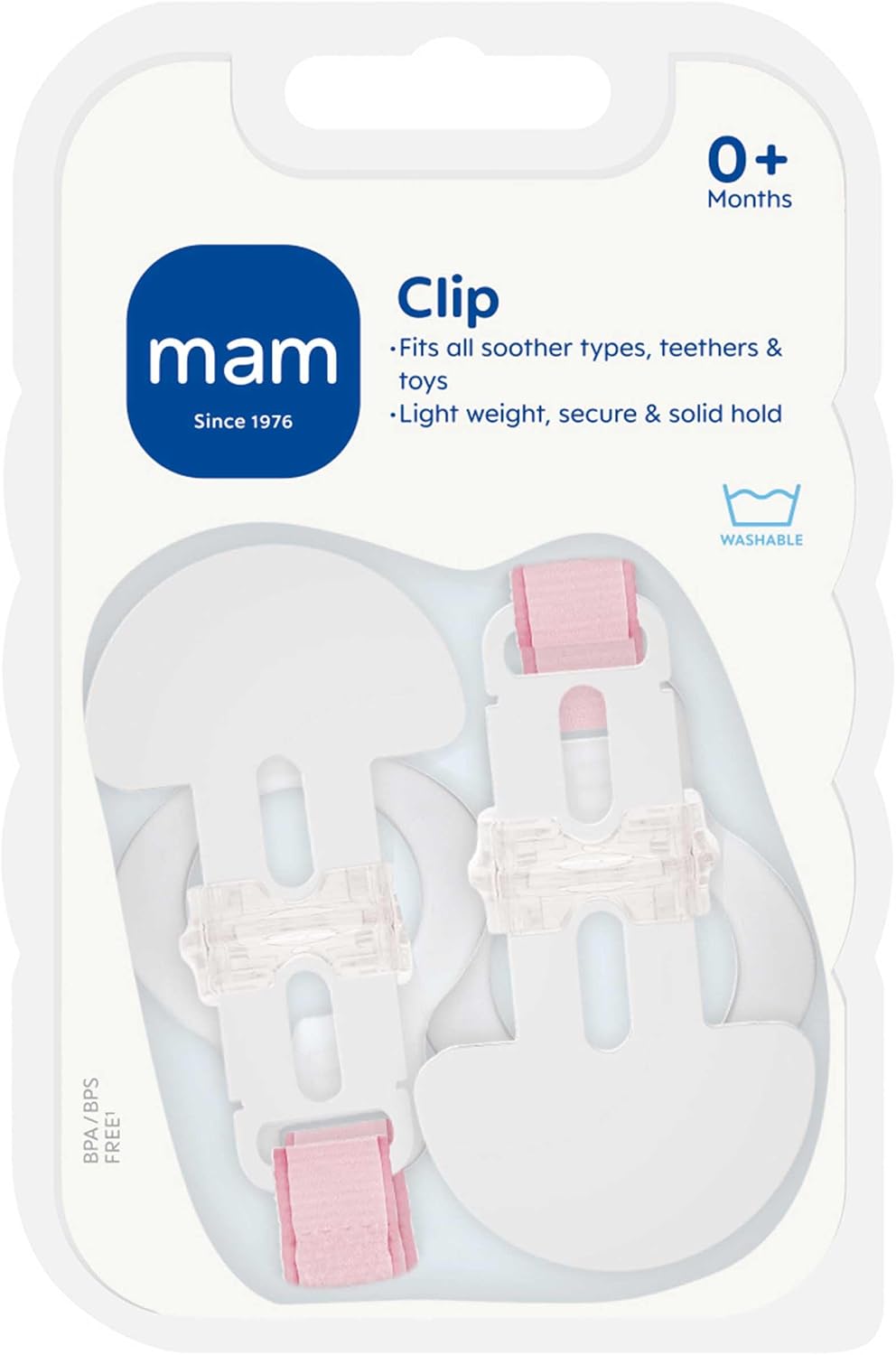 MAM Dummy Clip, 2 Pack, Plain Pink (Dummies Not Included)