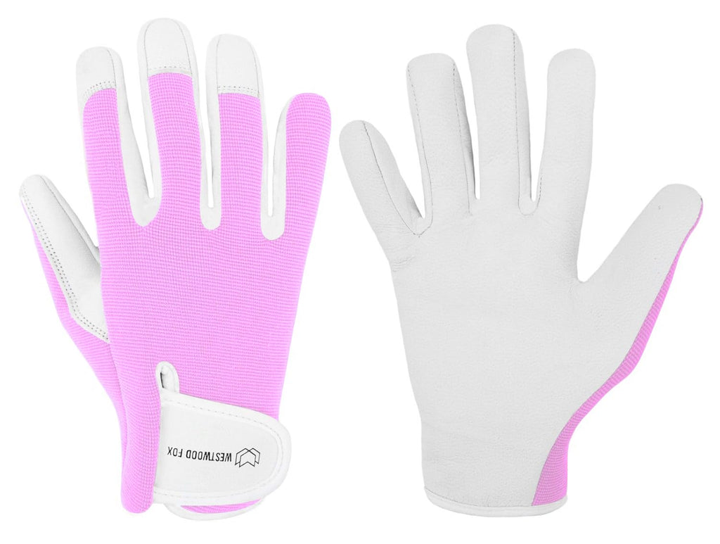 WESTWOOD FOX Ladies/Mens Leather Gardening Gloves Thorn Proof Rigger Garden work gloves, Safety Working Gloves, Premium Quality (Babypink, M)