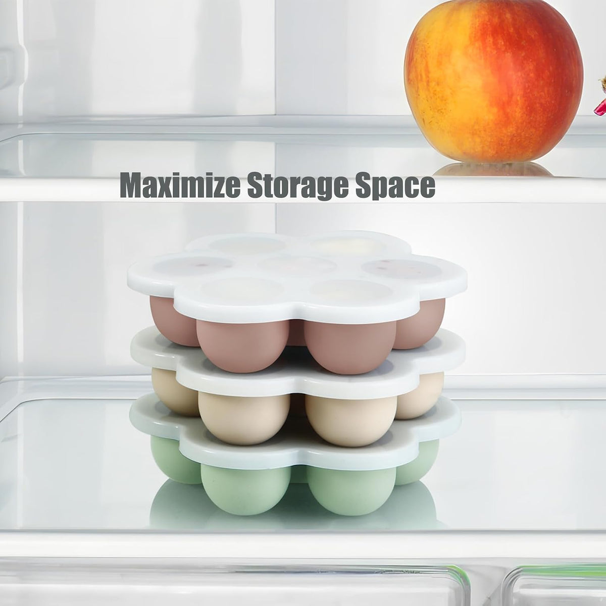 PandaEar 3 Pack Silicone Baby Food Freezer Tray with Lids, Ice Cube Trays for Freezer, Weaning Freezer Tray for Baby Food, Silicone Ice Trays Baby Food Storage Container Tray (Pink/Green/Linen)
