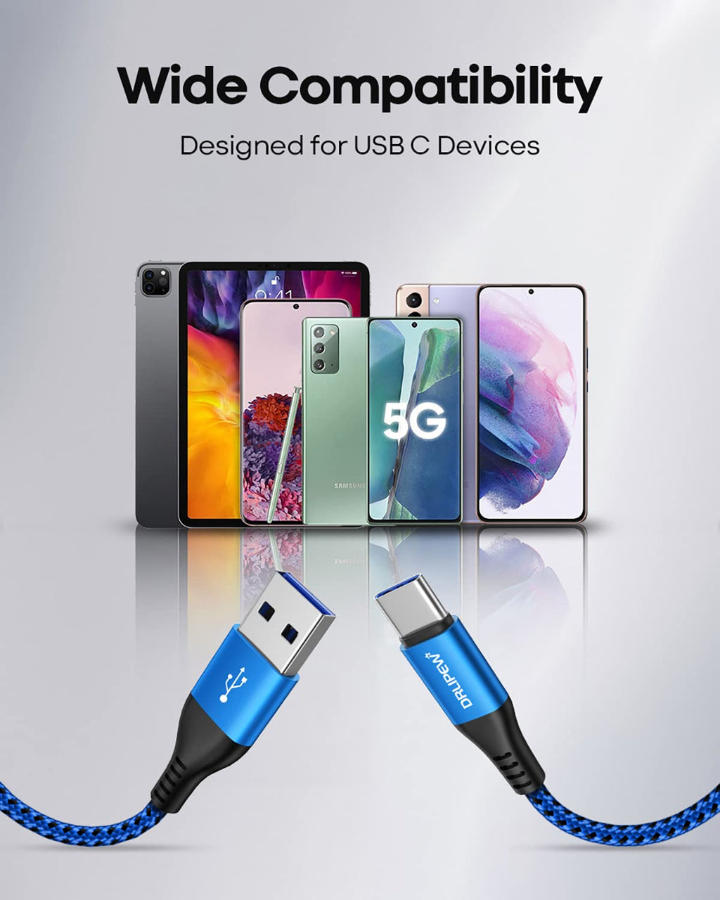 USB C Charger Cable 3M 3Pack,Extra Long USB to USB C Fast Charging Cable Braided,3A USB Type C Lead Fast Charge Compatible with Samsung Galaxy S21 S22 Plus S23 S20 S10,A54 A21s A20e,Xperia,PS5,Switch