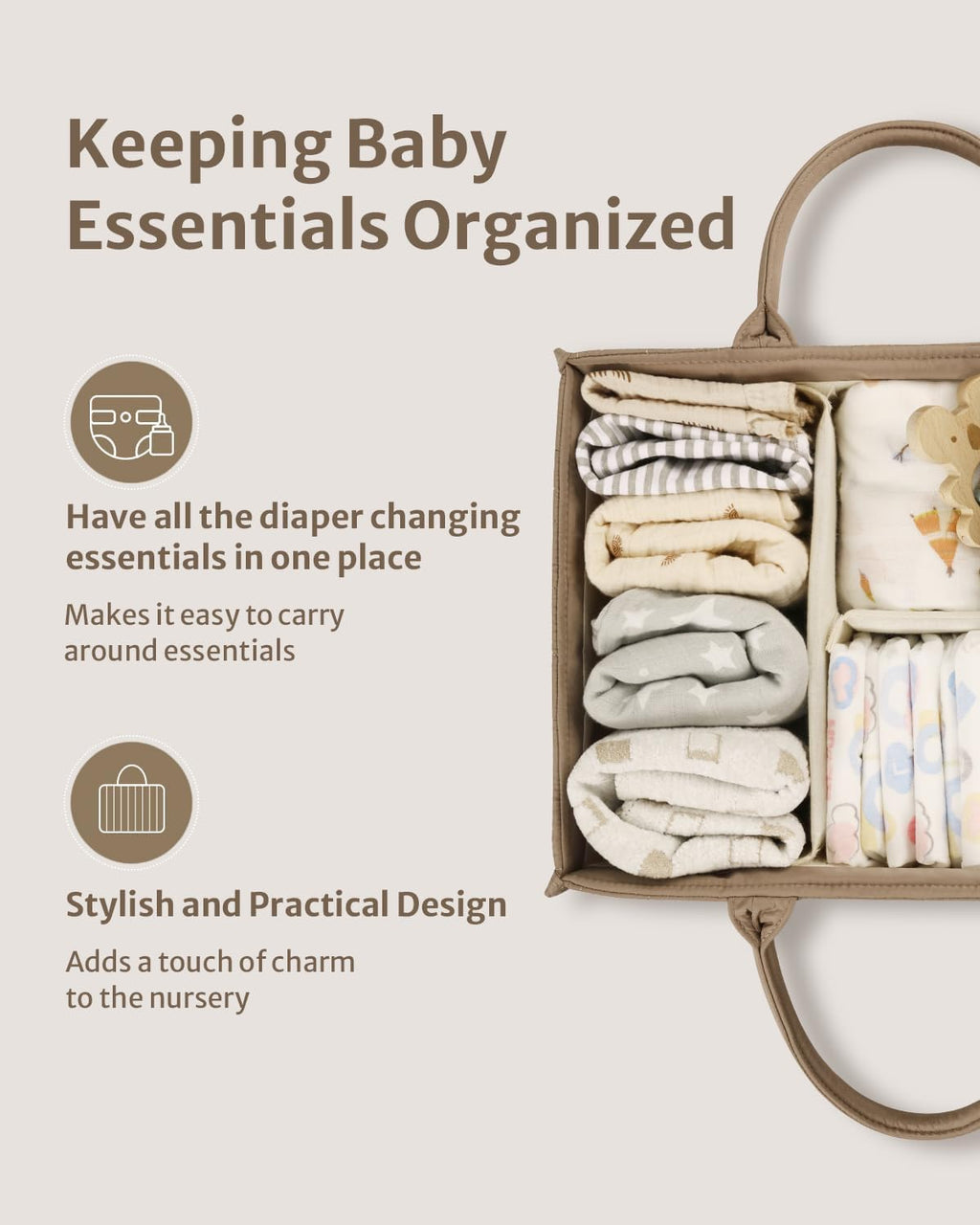 Blissful Diary Nappy Caddy Organiser, Baby Diaper Caddy for Nappy Station, Stylish Storage Basket for Newborn Essentials, Baby Shower Gifts for Girl or Boy, Sage Green