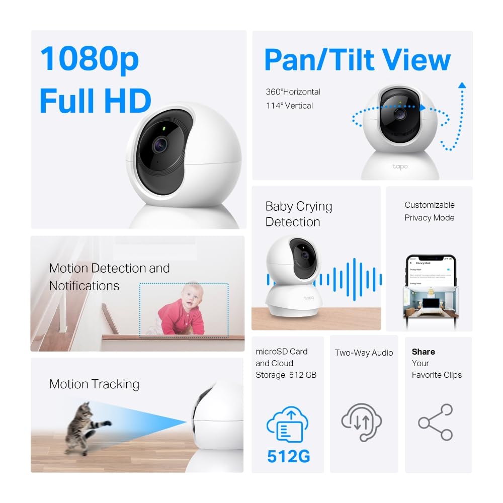 Tapo C210P2 2K 3MP Pan/Tilt Indoor Security Camera Set, Pet Camera