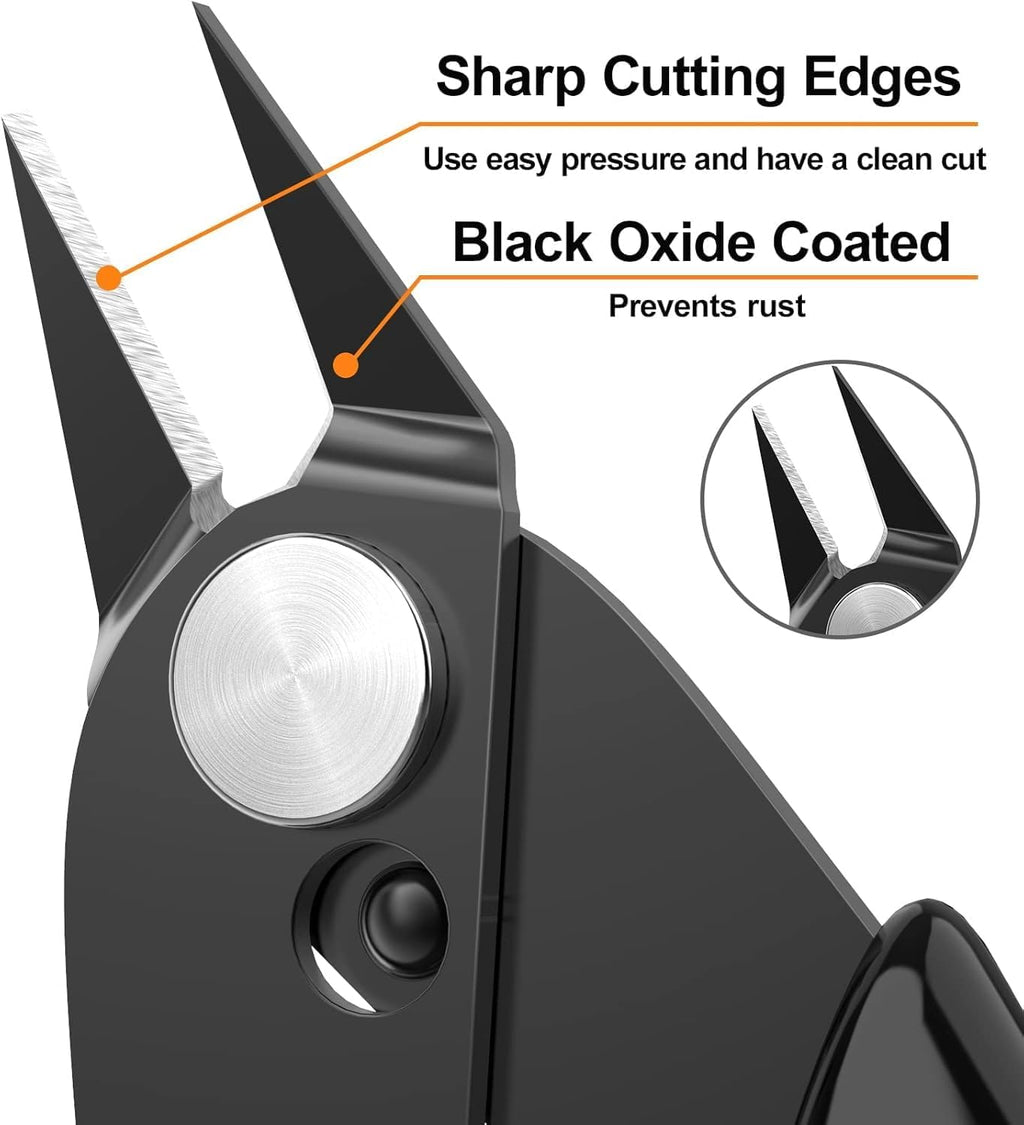 BOENFU Wire Cutter 2 Pack Precision Flush Cutters Side Cutter Small Cable Snips Diagonal Pliers for Cable Tie, 3D Print, Plastic Models, Jewelry, Electronics, Black, 5 Inches