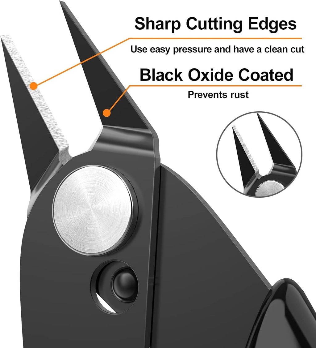 BOENFU Wire Cutter 2 Pack Precision Flush Cutters Side Cutter Small Cable Snips Diagonal Pliers for Cable Tie, 3D Print, Plastic Models, Jewelry, Electronics, Black, 5 Inches