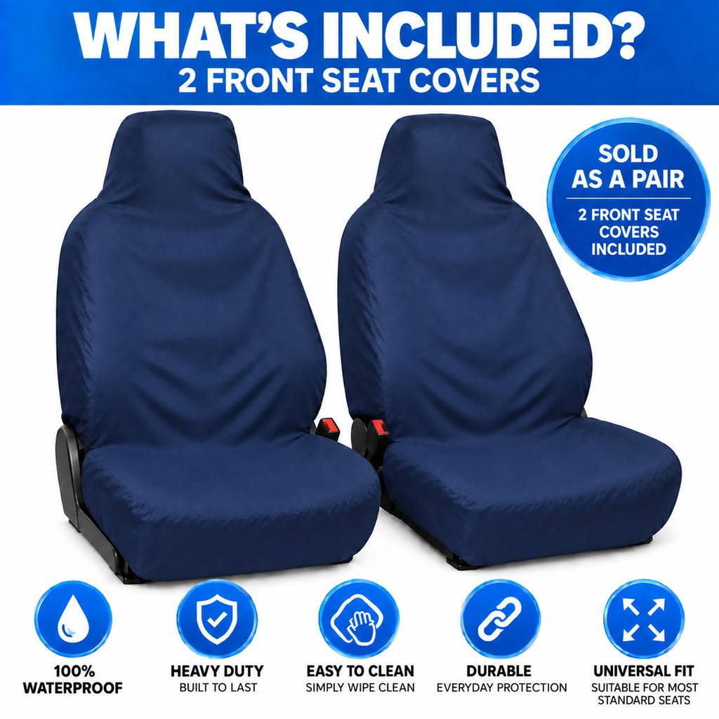 BLKWPSPFP920 Heavy Duty Black Waterproof Car Seat Covers/Protectors - 2 x Fronts