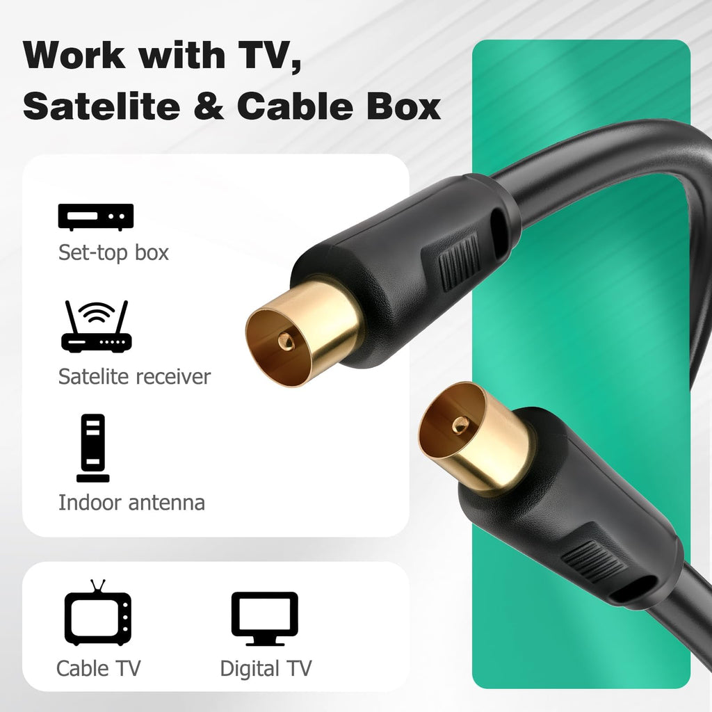 Ancable TV Aerial Cable with Coaxial Adapter 5M Black TV Ariel Lead