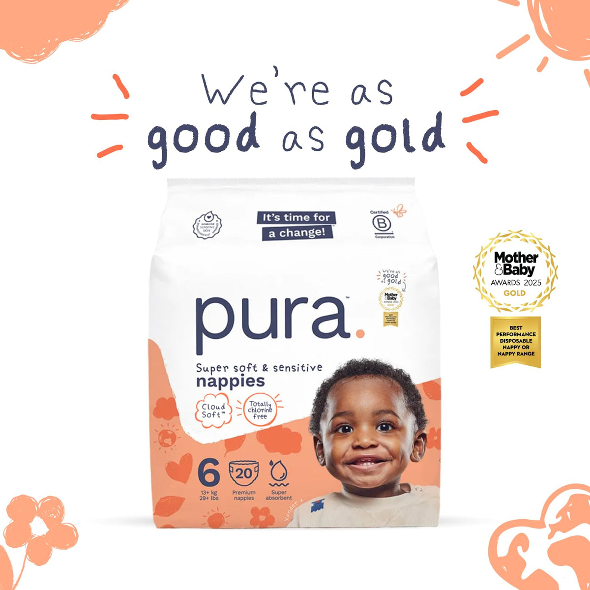 Pura Nappy Size 5 (11–16kg) 132 Count Sensitive Skin
