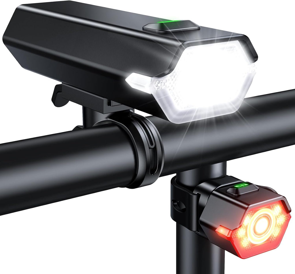 Glangeh Upgraded Bike Lights Super Bright, 4+6 Modes Rechargeable Bike Light Front and Back with Side LEDs, 360° Rotated Bicycle Light, IP65 Waterproof Cycle Brake Light for Day/Night Riding Safety