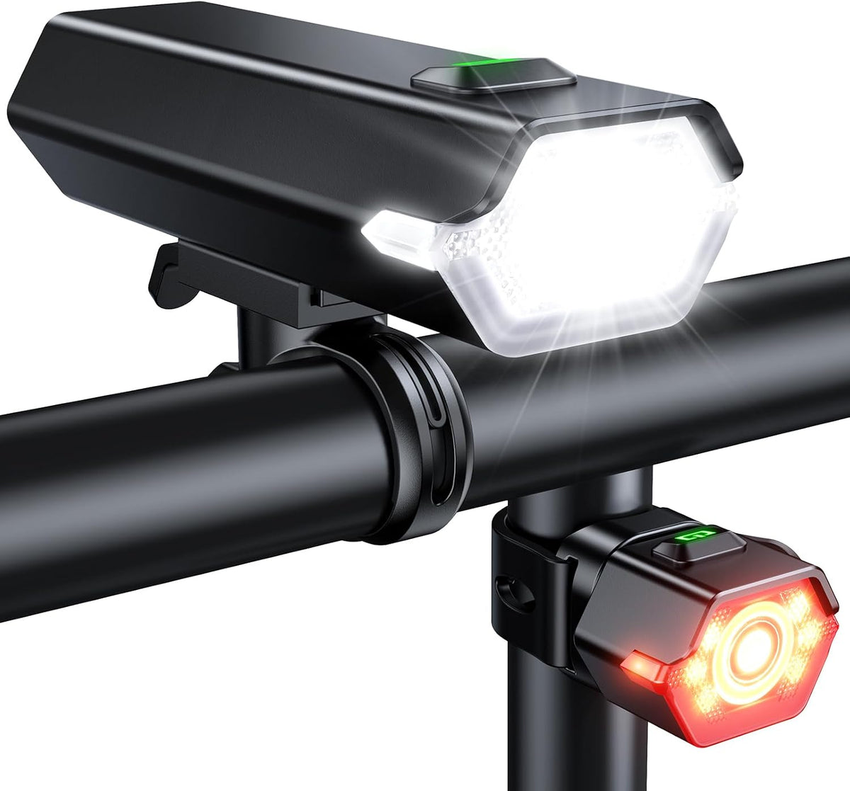 Glangeh Upgraded Bike Lights Super Bright, 4+6 Modes Rechargeable Bike Light Front and Back with Side LEDs, 360° Rotated Bicycle Light, IP65 Waterproof Cycle Brake Light for Day/Night Riding Safety