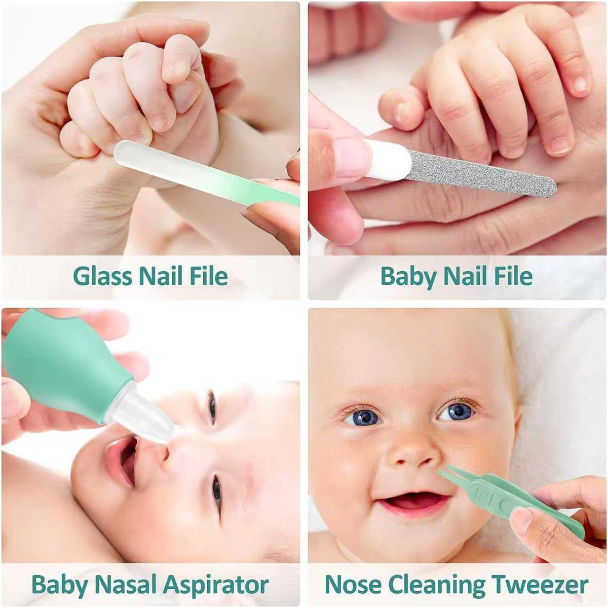 Qunlions life Baby Healthcare and Grooming Kit, Infant Safety Care Set with Hair Brush Comb Nail Clipper, Baby Essentials Kit for Newborn Girls Boys (Green 14 in 1）