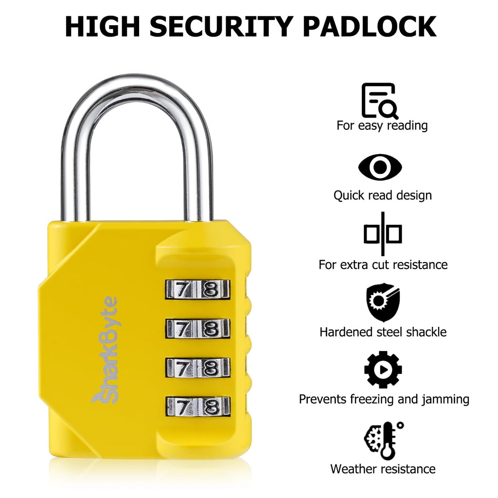SharkByte Heavy Duty Combination Padlock – 4-Digit Weatherproof Outdoor Lock with Stainless Steel Shackle, Anti-Rust Resettable Code for Gym, School, Locker, Shed, Toolbox, Gate & Warehouse - Purple
