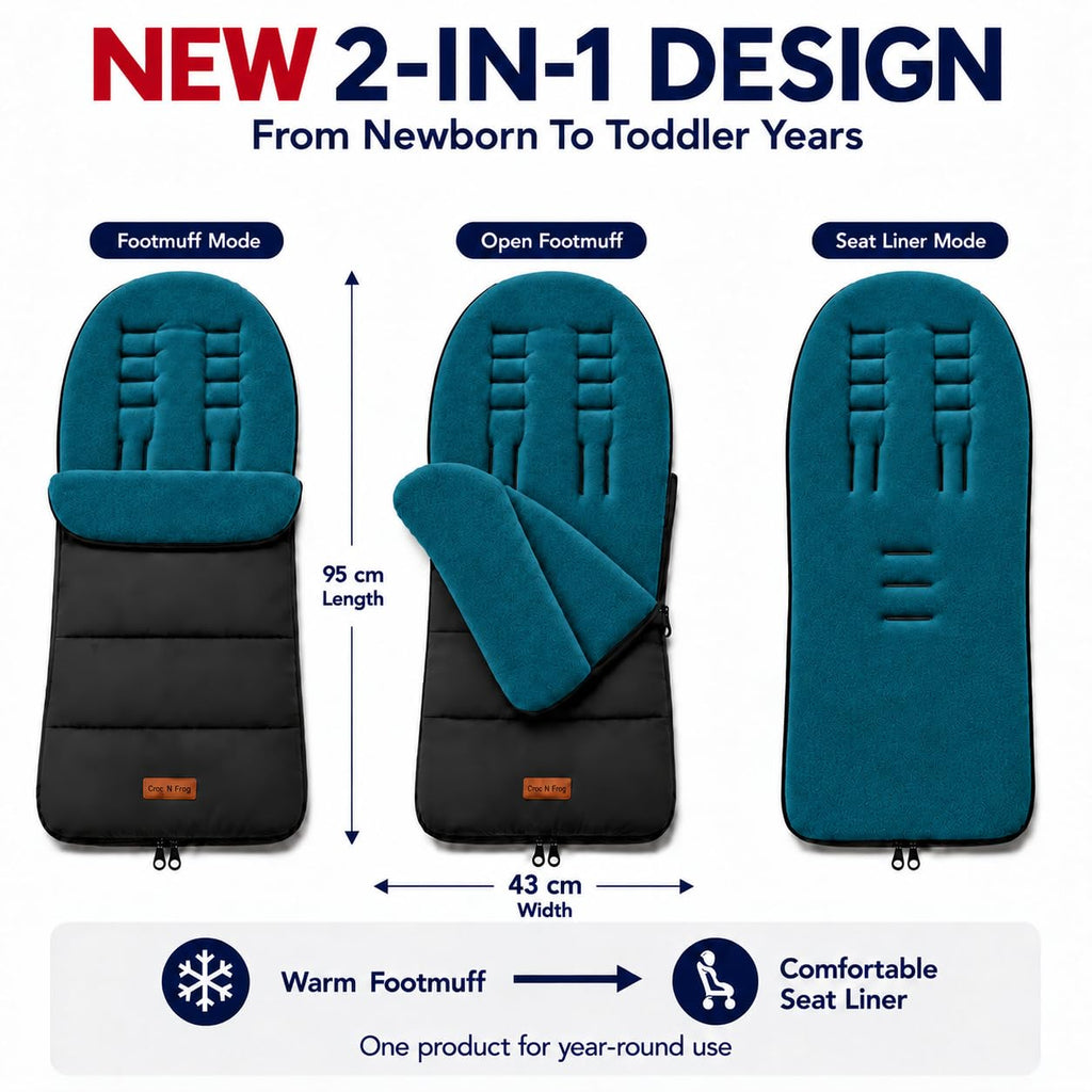 CrocnFrog Universal Baby Bunting Footmuff - Cosy Toes Fit Toddler Foot Muff for Stroller, Buggy, Pushchair & Pram Footmuffs Comes with Warm and Soft Polar Fleece Water, Wind
