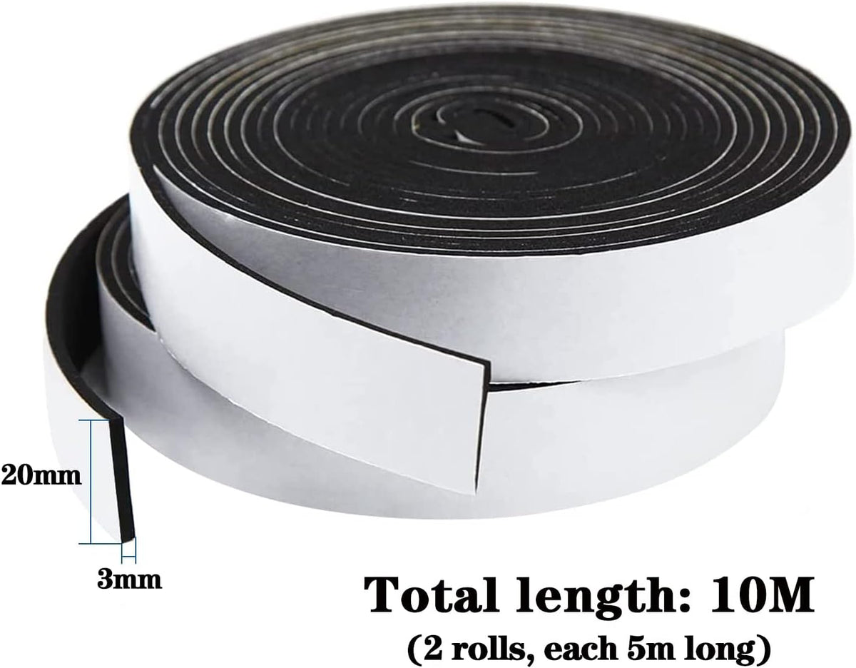 Draught Excluder Self Adhesive Foam Tape 6mm(W) x 3mm(T) Window Door Weather Stripping SoundProof Weather Strip Tape Seals for Gap Seal, 2 Rolls, Total 20M Long White