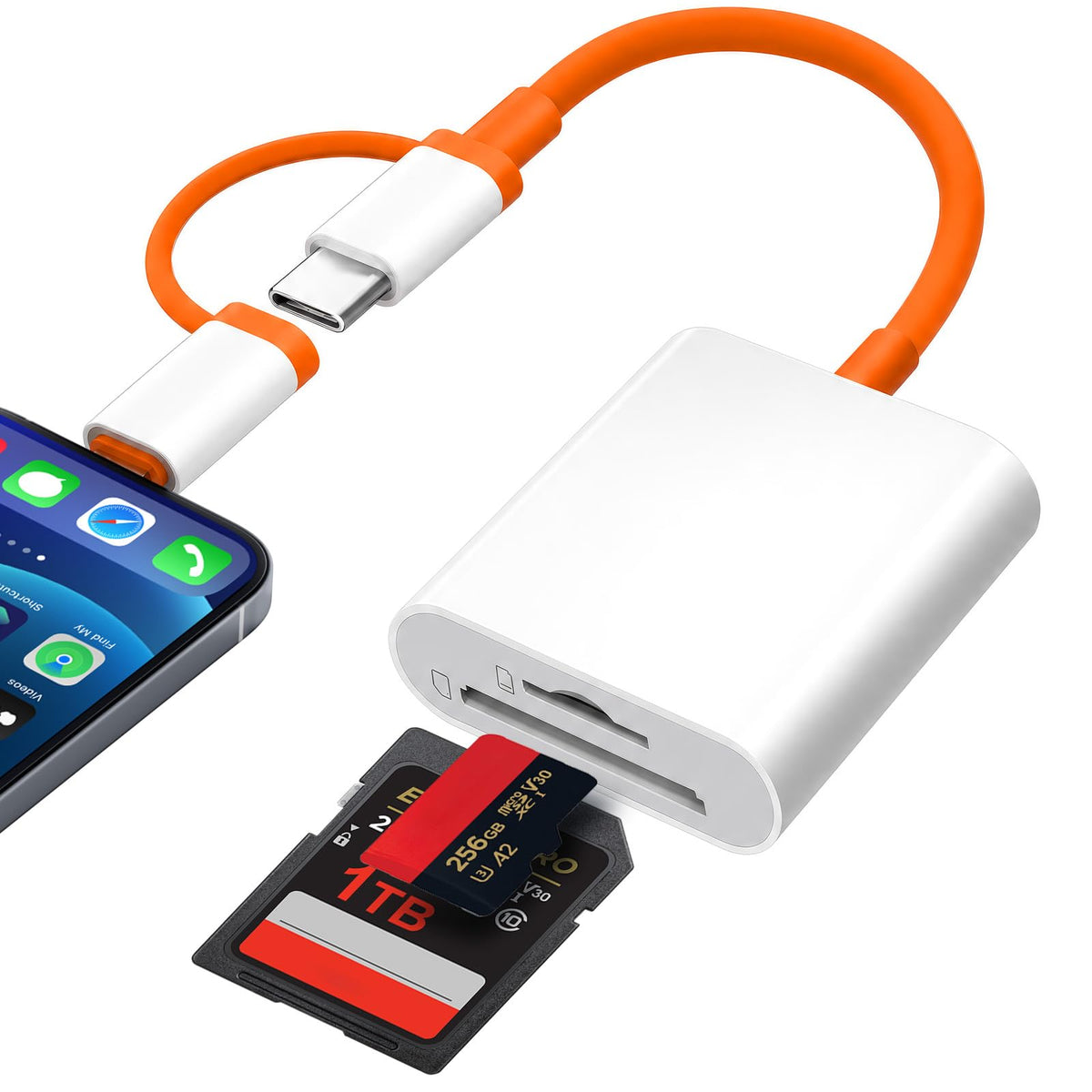 SD Card Reader for iPhone iPad, USB C SD Card Reader with Dual Slot for MicroSD/SD, Type C OTG Adapter, Camera Card Viewer Memory card reader, sd card Readers for iPhone/iPad/Android/Camera