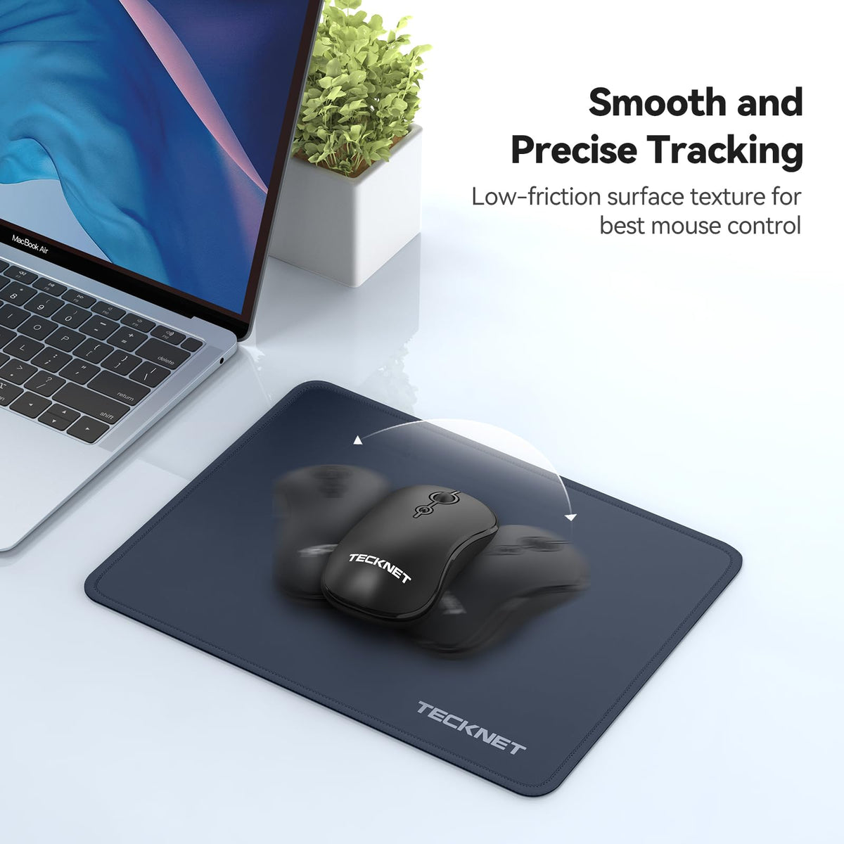 TECKNET Mouse Mat, 2 Packs with Stitched Edges, 270x210x3mm Mousepad