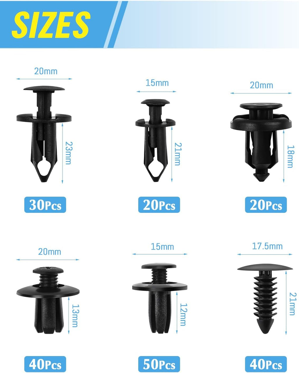 JatilEr 200 Pcs Car Body Trim Clips, H55 Car Panel Clips 6 Sizes
