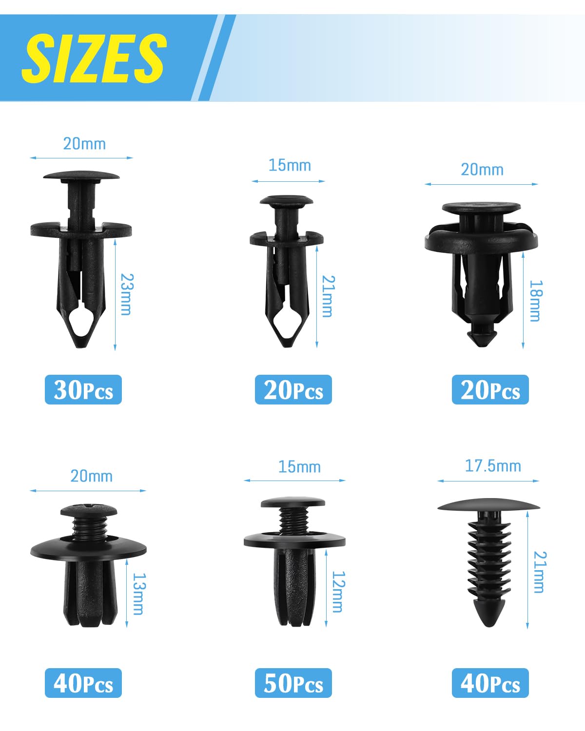 JatilEr 200 Pcs Car Body Trim Clips, H55 Car Panel Clips 6 Sizes