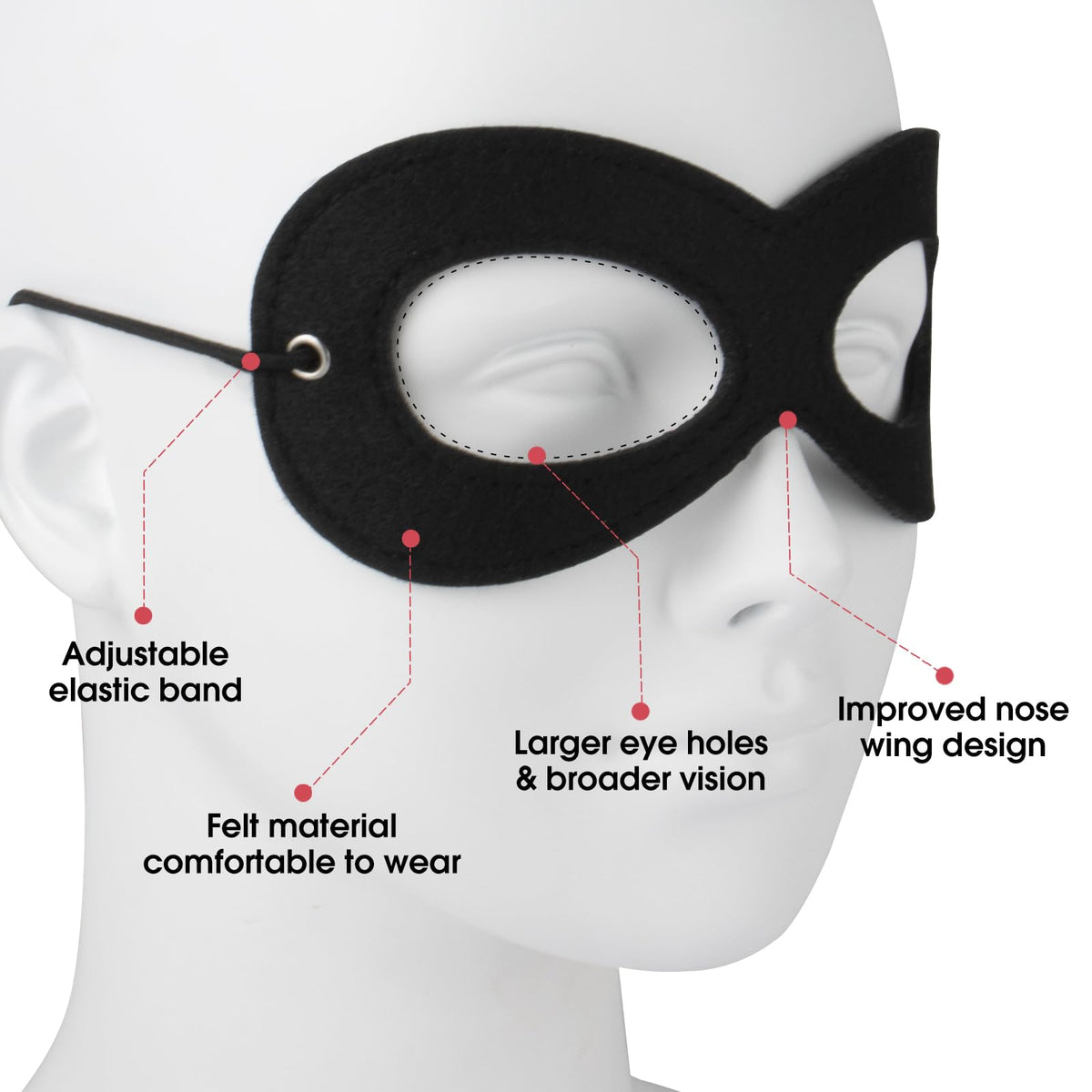 AIMIKE Superhero Mask, Black Felt Eye Mask, Halloween Dress Up, Adjustable Eyemask w/Elastic Rope