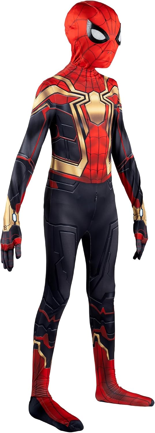 MARVEL Integrated Spider-Man Official Youth Deluxe Zentai Costume - Stretch Spandex with Hidden Zippers and Wrist Slits