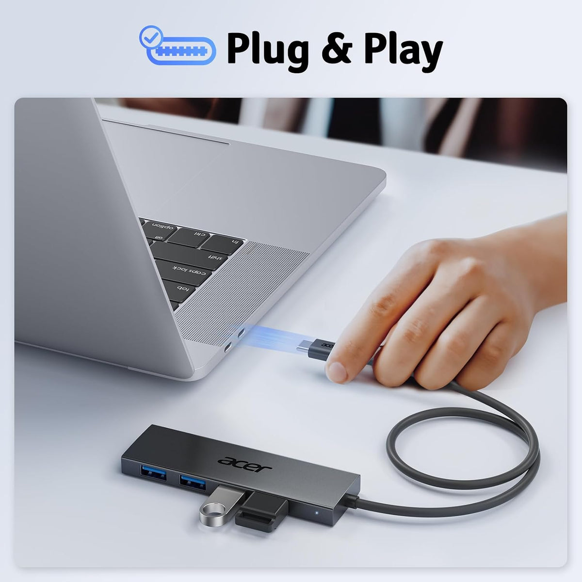 Acer USB Hub 3.0, Ultra Slim USB Adapter 4 Ports Splitter with Powered USBC